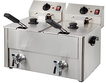 GastroHero Doppelfritteuse 2x10L I Große Edelstahl-Fritteuse mit Ablasshahn, Thermostaten und Überhitzungsschutz I Ideal für Gastronomie und Restaurants