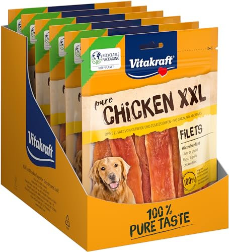 Vitakraft Pure Chicken XXL Filets, Hundeleckerli, Hühnchenfilet, Hunde Trainingsleckerli, ohne Zusatz von Zucker (6x 250g)