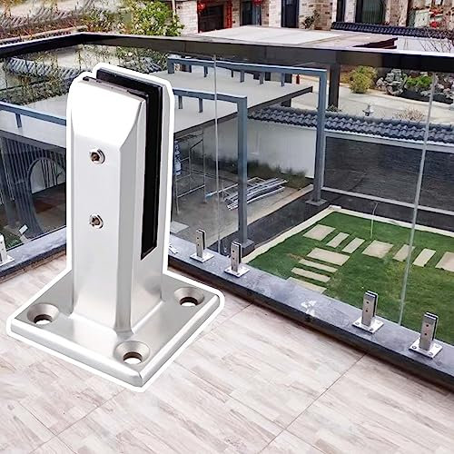 Glas Geländerpfosten Edelstahl-Glasklammer-Glaszapfen, Glasstärke 10–12 Mm Balustraden-Set, Quadratische Zaunzapfenklemme für Balkontreppen, Pool, Garten ( Color : Silver , Size : Height-20cm(7.9) )