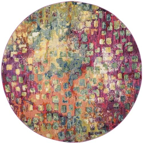 Safavieh Boho Rug for Living Room, Dining Room, Bedroom - Monaco Collection, Short Pile, Pink and Multi, 122 x 122 cm