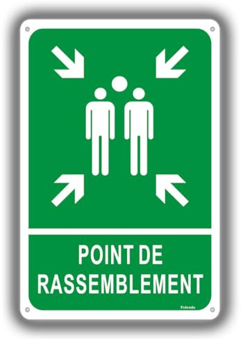 Felexdo Panneau Point de Rassemblement Extérieur et Intérieur 20x30cm Panneau de Sécurité en Aluminium Imperméable et Pré percé pour une installation facile