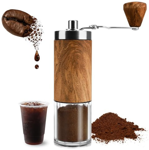Manuelle Kaffeemühle Einstellbare Keramikmühle Kompakte und Tragbare Kaffeemühle Rutschfeste Oberfläche in Holzoptik für Alle Arten von Kaffee Mahlen zu Hause, im Büro, im Freien, Reisen