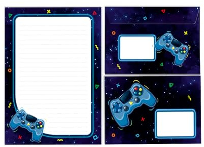 Juego de papel de carta, bloc de notas con sobre para niños y niños, bloc de notas a rayas (A5 con 25 hojas + 15 sobres)