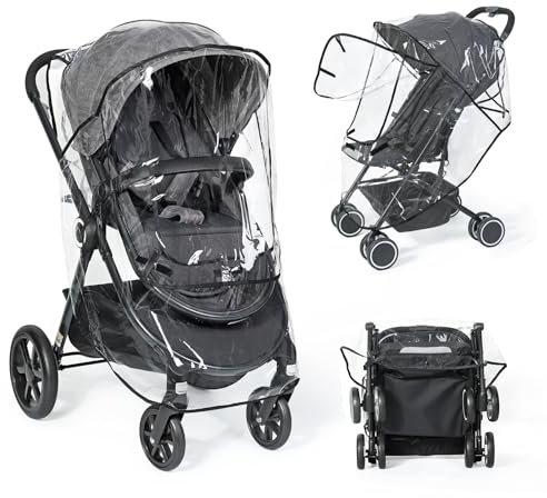 Orzbow Regenschutz Kinderwagen, Universal Kinderwagen Regenschutz mit Fenster, Atmungsaktiv Regenschutz Buggy mit Lebensmittelechtes EVA, Einfacher Zugang, Schnelle Installation, Schwarz Transparent