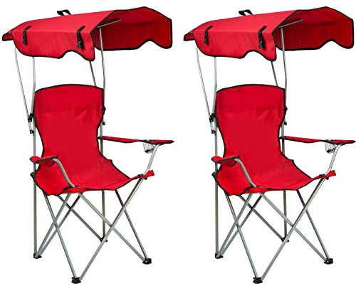 Belfoyer Klappbarer Strandstuhl, Strandstuhl mit Baldachin, klappbarer tragbarer Camping-Loungesessel, tragbarer Strandstuhl für Wandern, Strand, Terrasse (2, Rot)