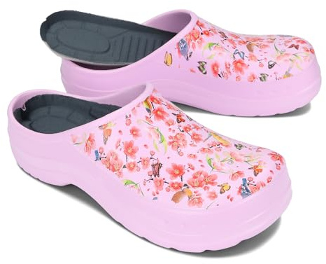 BeComfy Donne Uomini Eva Zoccoli Confortevoli Scarpe da Giardino Ultraleggere con Stampa Moro o Floreale 36-46 EU (Fiori di Lillà, Sistema Taglie Calzature EU, Adulto, Numero, Media, 38)