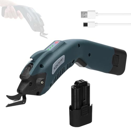 Mulcort Electric Fabric Scissors,Electric Scissors with 2x2.5Ah Batteries,Type-C Charging,Portable Fabric Cutter High Speed Motor with LED Lighting for Cardboard Sponge Leather Carpet Rug Trimming