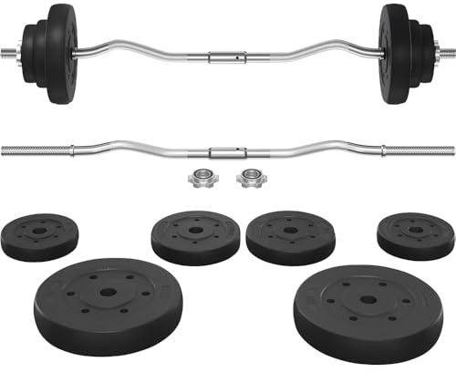 Yaheetech Set Manubri Pesi 30 kg Sollevamento in Ferro Bilanciere con Piastre 2,5 kg/5kg per Bodybulding/Manubri/Bracciate/Squat Barra Curl