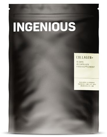 INGENIOUS 100% Pure Marine Collagen Capsules | Natural Astaxanthin > Powerful than VitC | Clinically Proven Hydrolysed Collagen Peptides | Hyaluronic Acid Supplement | Skin, Nails, Hair - 30Day Supply