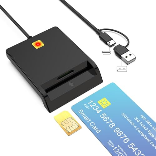 Smart Card Reader Militär CAC Kartenleser, USB SIM Kartenleser intelligenter Kartenleser DOD militärischer USBA, gemeinsamer Zugriff von CAC, ID, Debit hat USBA und USB C Anschluss für Windows, Mac