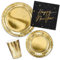 Decoraparty Set de vaisselle du Nouvel An en or pour 6 personnes, décorations dorées de table jetable pour réveil, dernière année, 6 assiettes diamètre 23 cm, 6 assiettes diamètre 18 cm, 6 verres, 20