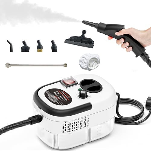 2500W Nettoyeur Vapeur, Nettoyeur Vapeur électrique avec 5 Têtes de Brosse Réglables sur 6 Niveaux, Nettoyeur Multifonction Vapeurde Pour Nettoyer La Saleté, La Graisse Et La PoussièRe