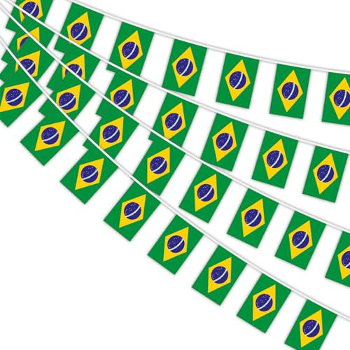 Ahfulife Guirnalda Bandera Brasil, 30 Piezas Banderines de Brasil 14×21cm-10m, 1 Paquete Bandera para Decoración de Eurocopa, Eventos Deportivos,Jardin, Barra, Día Nacional, Fiesta, Balcón