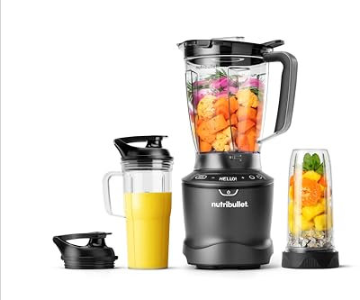 Nutribullet SmartSense Mixer Combo NBF550DG Frullatore con 5 Velocità Variabili, Funzione Pulse, Bicchiere da 946ml e da 710ml con Manico, Ciclo Automatico Intelligente, Coperchio To-Go, 1500W, Nero