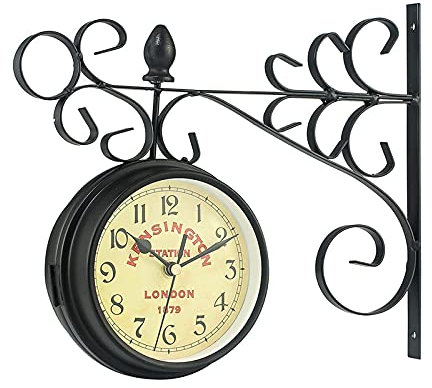 NTALJC Orologio da Giardino da Giardino a Doppia Faccia retrò Orologio da Stazione Nostalgia Esterna con Orologi da Parete a Doppia facciata