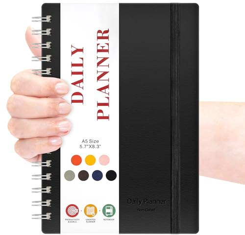 Tagesplaner Undated Kalender Planer A5 - To Do Liste Block Buchkalender 2026 1 Tag 1 Seite Zeitmanagement Aufgabenliste mit Wochenplaner Lederbezug Daily Planner für effizientes Zeitmanagement