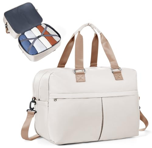 SEAFEW Bolsa de Viaje 45x36x20 para Easyjet,Bolsa de Mano Equipaje de Fin de Semana para Mujer,Impermeable Bolsa de Deporte para Gimnasio,Bolso de Natación para Playa,K1-Beige marrón