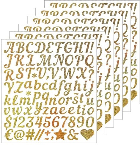 6 Pegatinas de Letras y Números Adhesivos, Vinilo Impermeable Pegatinas, Adhesivos de Letras Doradas, Decoración para Manualidades, álbumes de Recortes, Puerta, Buzón, Movil, Fotos