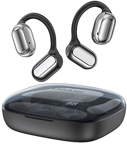 BUGANI Open Ear Headphones, Open Ear Earbuds with Clear Calls, Bluetooth 5.4 Wireless Earbuds With Ear Hooks, IPX5 Waterproof Lightweight Sport Earphones For Workouts, Running, Fitness (Black)