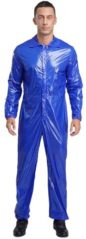 Rswnyirn Skyddsoverall för män, vattentät overall, onepiece arbetsoverall, jumpsuit med dragkedja, manschetter uniform, verkstad, arbetskläder, blå, XL
