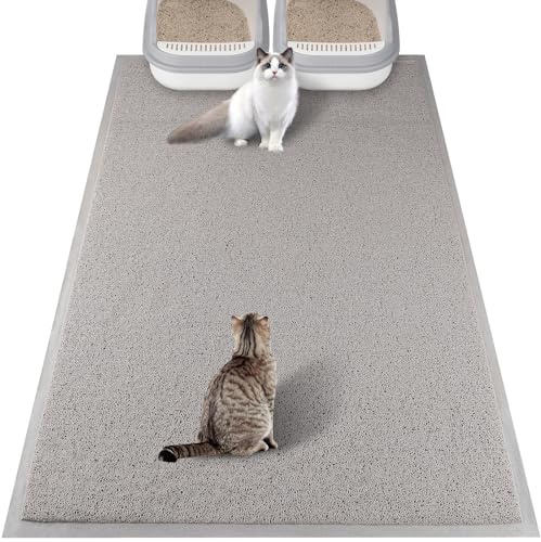 ondware Tappetino per lettiera per gatto, 120 x 80 cm, impermeabile, antiscivolo, facile da pulire, lavabile, per lettiera (grigio)