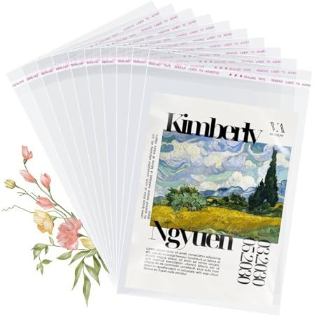 MtnLaur A5 Cellophane Bags, Clear Self-adhesive Bag A5 100 Pack, Self Sealing OPP Gift Bags, Cellophane Display Bags, Sealable Packaging Bag for Hats, Cards, Pictures, Sweets, Treats & Packaging