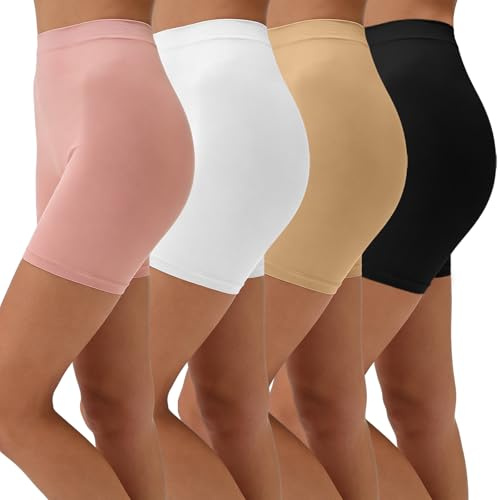 SCCGKP 4 Pack Anti Chafing Shorts Women Seamless Slip Shorts Comfortable Shapewear Short Underwear Legging Knickers for Dresses Skirts Cycling