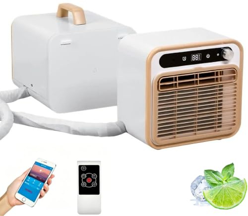 Aire Acondicionado Split Portátil, Unidad 5000 BTU Refrigeración Silenciosa 40dB, Flujo de Aire 130m³/h, Control por Wi-Fi Mando a Distancia, Temporizador 12H para Autocaravana, Camping 2m-Pipe