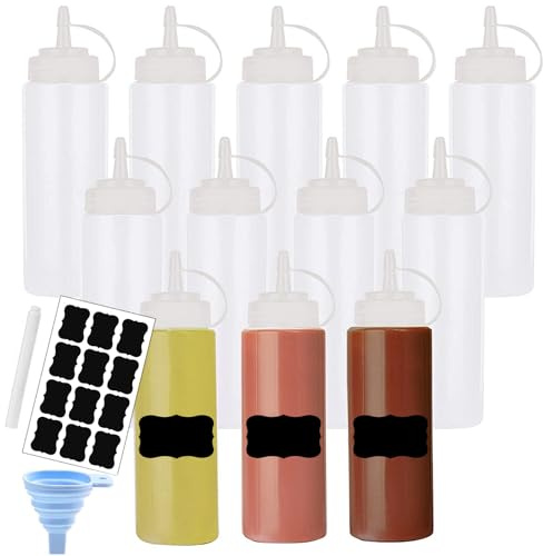 Hajoyful Squeeze Bottle Condiment Squeeze Bottles Plastic ketchup Squeeze Squirt bottle For Sauce, BBQ, Dressing, Paint, Workshop, Pancake Art Dispenser 12 pack 8 OZ