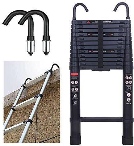 5m Échelle Télescopique en Aluminium avec Crochet Antidérapant pour Toit de Grenier, Echelle Pliable, Capacité de Charge Maximale de 150 kg en 131 Légère, Noir