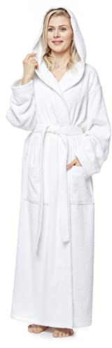 Badrock med huva för kvinnor, ankellängd, Färg: Vit, Storlek kvinnor: S long, Storlek unisex: XS-S long