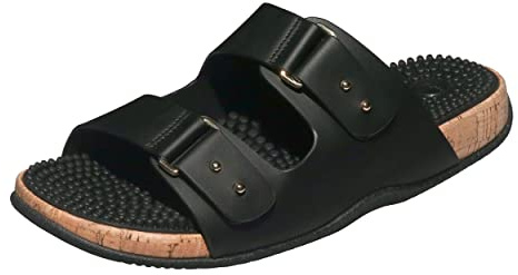 Revs - Shiel - Women’s Double Strap Reflexology Massage Sandals, Black US6