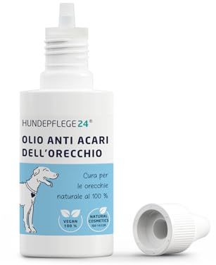 Hundepflege24 Olio Anti Acari Auricolari per Cani, Gatti & Animali da Compagnia - 50ml - 100% Trattamento Naturale & Vegano per la Cura dell'orecchio, Contro prurito, infestazioni fungine & da Acari