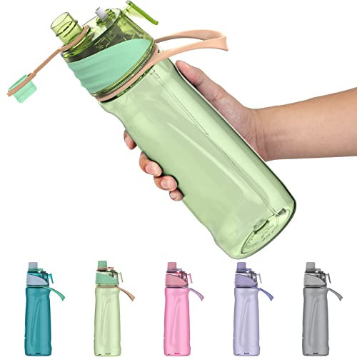 Healter 950ml Trinkflasche mit sprühfunktion Nebel Sport Wasserflasche Auslaufsicherer Flasche für Jungen und Mädchen zum Rehydrieren,Abkühlen,Reiten,Wandern(Grün)