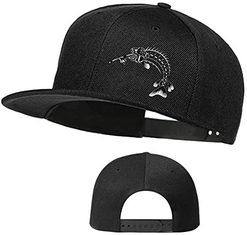 Fishing Rod Flat Bill Hats for Men Funny Fish Skull Beach Snapback Hats