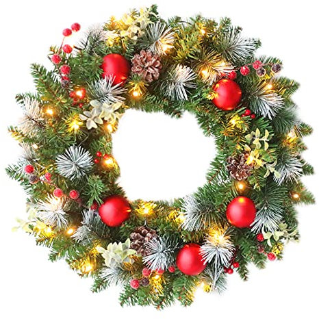 Coronas Navideñas para Puertas con Luz Led,Decoración Navideña,Decoracion Navidad Ventana,Guirnaldas Colgantes Navidad,Artificial Navidad Corona Puerta,Adornos De Navidad para Chimeneas Casa (20cm)