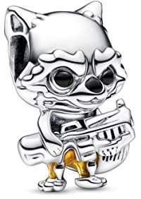 PANDORA Marvel Guardians of the Galaxy Rocket Raccoon Charm aus Sterling-Silber mit Emaille in der Farbe Silber-Gold, Marvel X PANDORA Kollektion, 792563C01