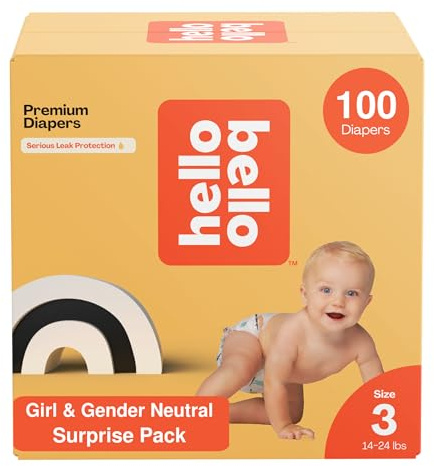 Hello Bello Premium Diapers, Size 3 (14-24 lbs) Surprise Pack for Girls - 100 Count, Hypoallergenic with Soft, Cloth-Like Feel - Assorted Girl & Gender Neutral Patterns