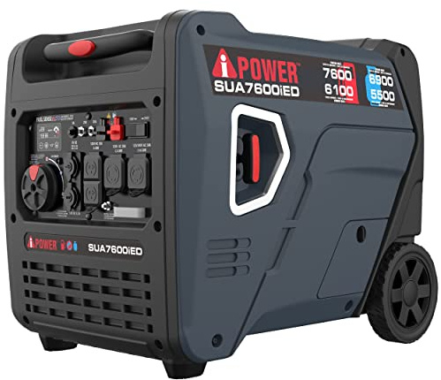 A-iPower 7600W Dual Fuel Quiet Portable Inverter Generator, Electric Start RV Ready, EPA & CARB Compliant CO Sensor, With Telescopic Handle For Backup Home Use, Tailgating & Camping (SUA7600iED)