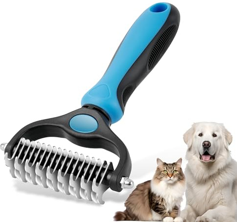 NursCare Brosse de toilettage pour animaux, peigne double face pour sous-poil pour chiens et chats, brosse professionnelle anti-poils embarqués et outil de démêlage, élimination sûre et efficace des