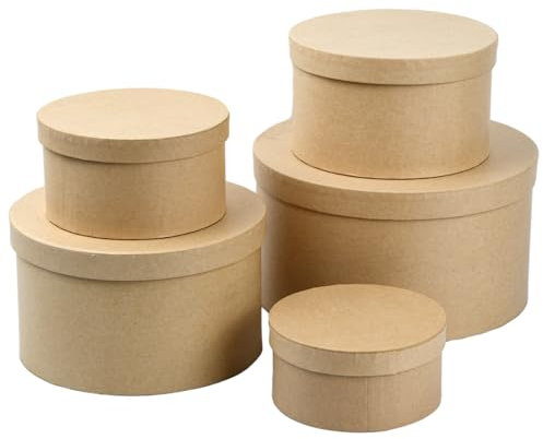 Geschenkbox Rund 5er-Set, Geschenkbox mit Deckel, Rund Geschenkschachtel, Karton Pappschachteln Kraftpapier für Geburtstag, Hochzeit