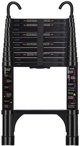 ARCHOM Telescoping Ladder 10.5 FT - Aluminum Telescopic Ladder with Hooks - Folding Extension Ladders for Home Work Loft Roof Attic RV Ladder with EN131 Certification - 330lbs Max Capacity (Black)