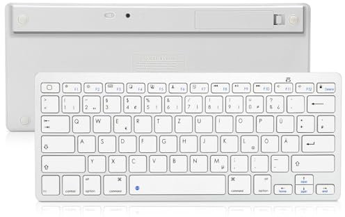 Bluetooth-Tastatur für PC, Laptop, Windows, Mac, Chrome OS, Android, iPad OS, Apple TV, Deutsches Layout, Kabellose QWERTZ-Multi-Device-Tastatur, Weiss