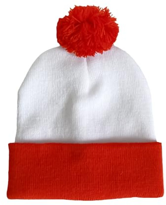 MEISH Röd vit pom pom pom mössa hatt röd vit randig manschett mössa hatt halloween kostym festtillbehör för män kvinnor