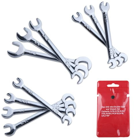 INJOYTEC Mini clé double à fourche SAE Clé à fourche avec sac de rangement 5/32«, 3/16 », 13/64«, 7/32 », 15/64«, 1/4 », 9/32«, 5/16 », 3/8«, 7/16 » 10-pièces