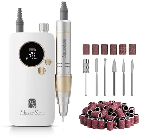 MelodySusie Clip-On Rechargeable Nail Drill, SC320F 30000RPM E-File with Pastel & Colorful Design for Manicure Shaping & Gel Removal, Ideal for Training, Nail Art Practice & Home Use (White)