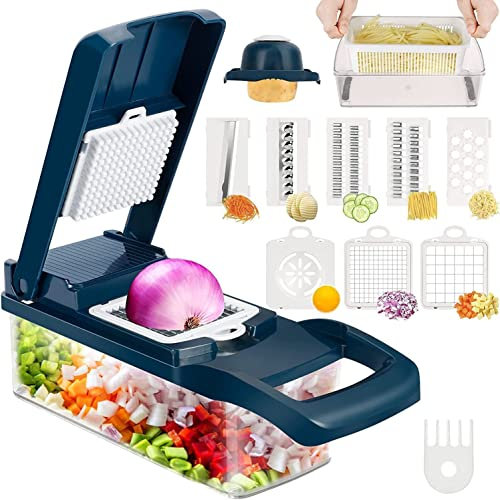 REXTEK 12 in 1 Vegetable Cutter Chopper Mandolines Slicer All Types of Vegi's Mandoline Cuber Cutter Onion Dicer, Veggie Slicer (Navy Blue, Standard)