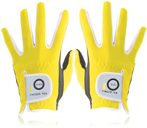 Golfhandschuhe Kinder Jugend Junior Mädchen 1 Paar, Junge Golf Handschuhe Atmungsaktive Mikrofaser Synthetische für Alter 4-13 Jahre (Gelb, L)