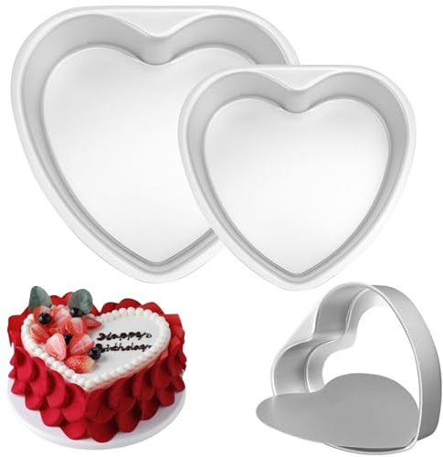HQILRRA Moule a Gateau Coeur,Moule Coeur,Moule à Gâteau Cœur,Revêtement Antiadhésif,Aluminium Anodisé, Base Amovible,Convient pour les anniversaires, les mariages, Noël et Halloween