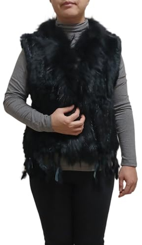 Manteau sans manche en fourrure lapin,bicoulore,TU 36-40